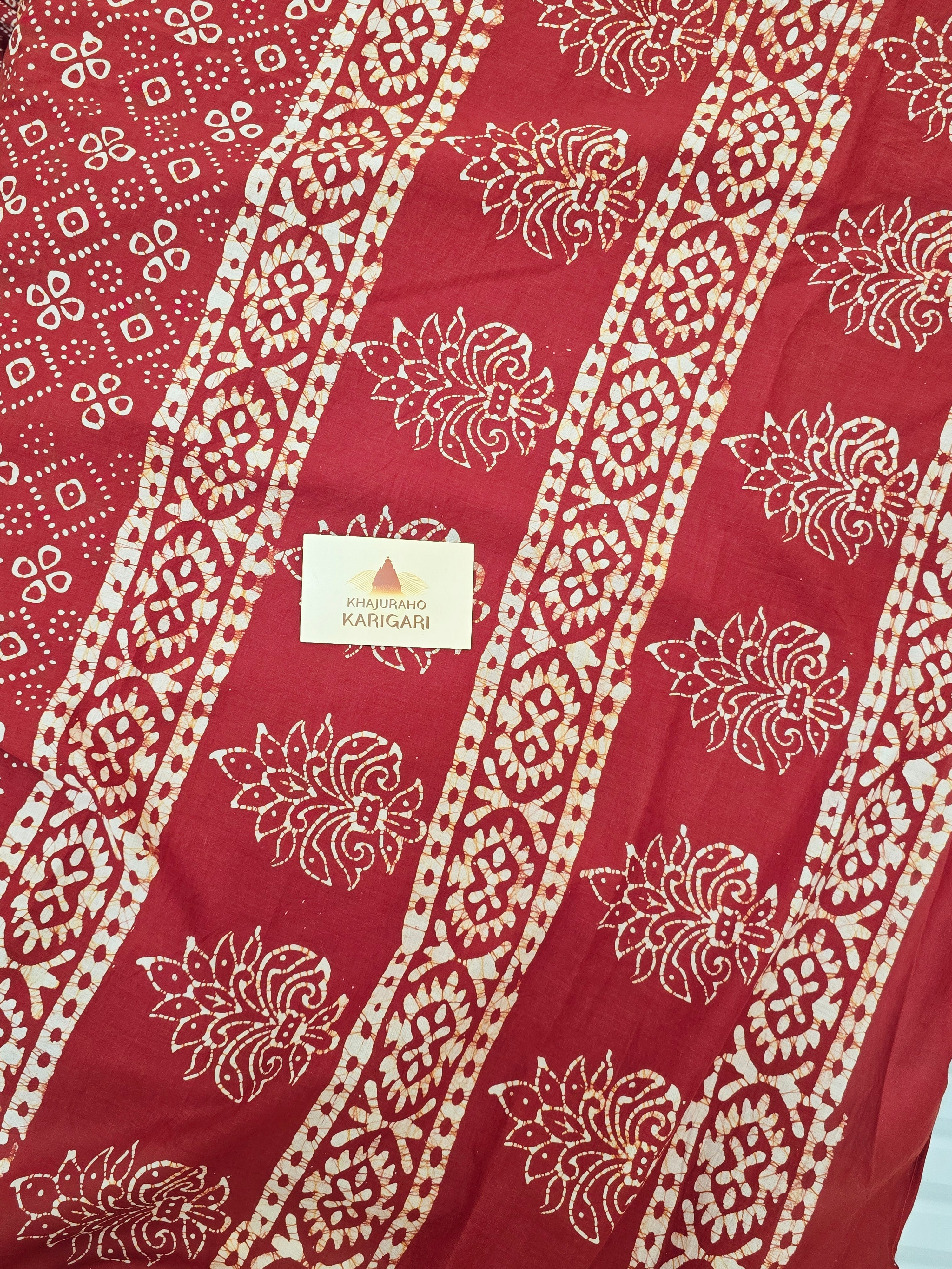 Handcrafted Batik Mul Cotton Saree - Rustic Red