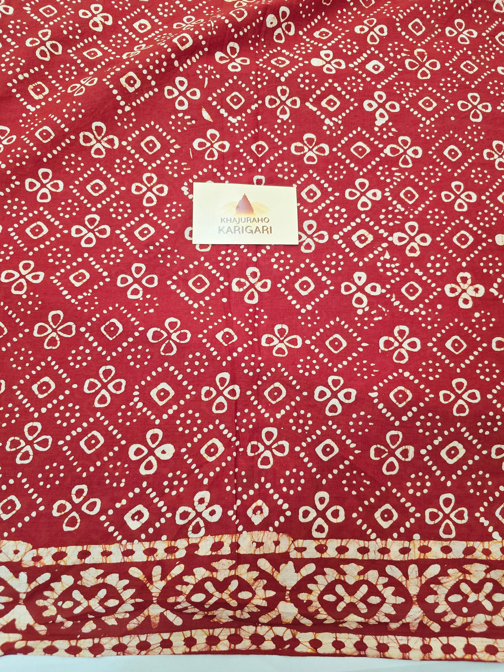 Handcrafted Batik Mul Cotton Saree - Rustic Red