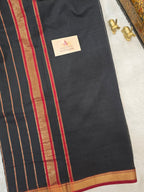 Pure Handwoven Maheshwari Silk Cotton Saree - Black with Red & Gold Zari Border