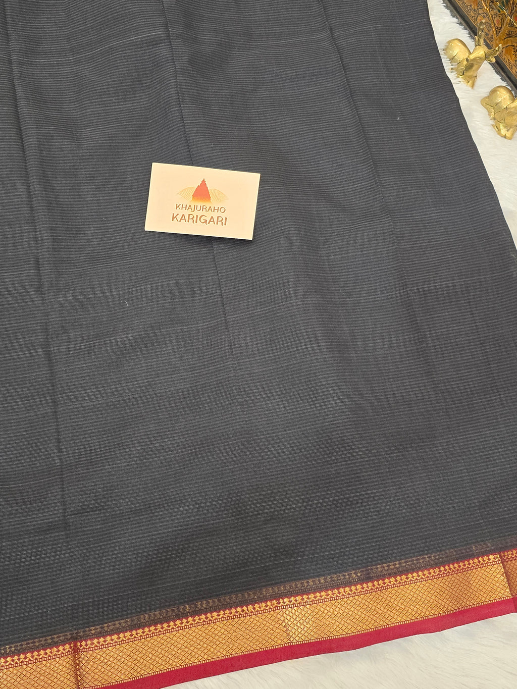 Pure Handwoven Maheshwari Silk Cotton Saree - Black with Red & Gold Zari Border