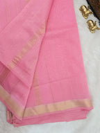 Pure Handwoven Maheshwari Silk Cotton Saree - Pink with Gold Zari Border