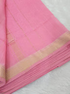 Pure Handwoven Maheshwari Silk Cotton Saree - Pink with Gold Zari Border