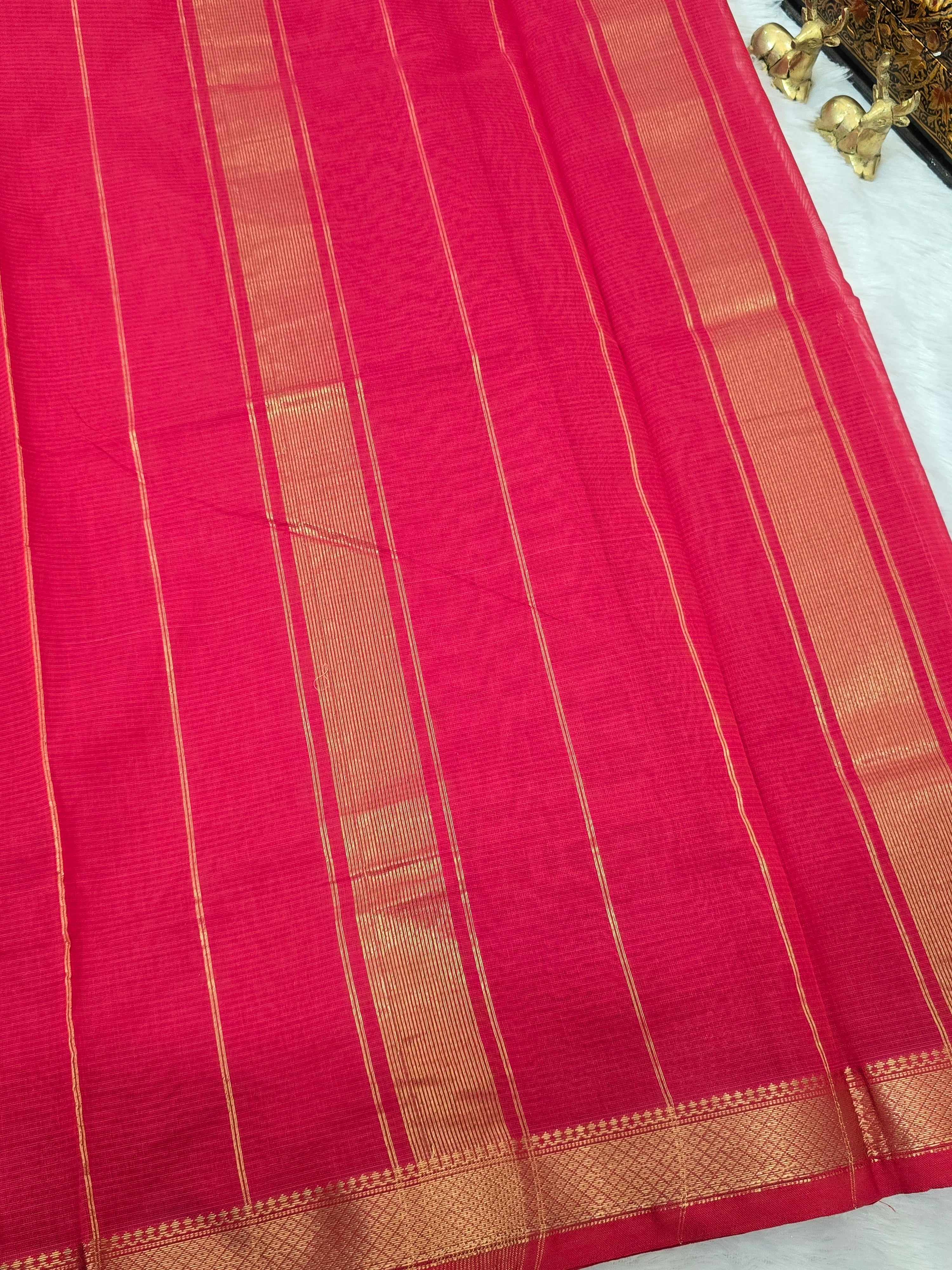Pure Handwoven Maheshwari Silk Cotton Saree  - Red with Gold Zari Border