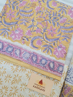 Handblock Printed Mul Cotton Dress Material Set - Yellow Floral