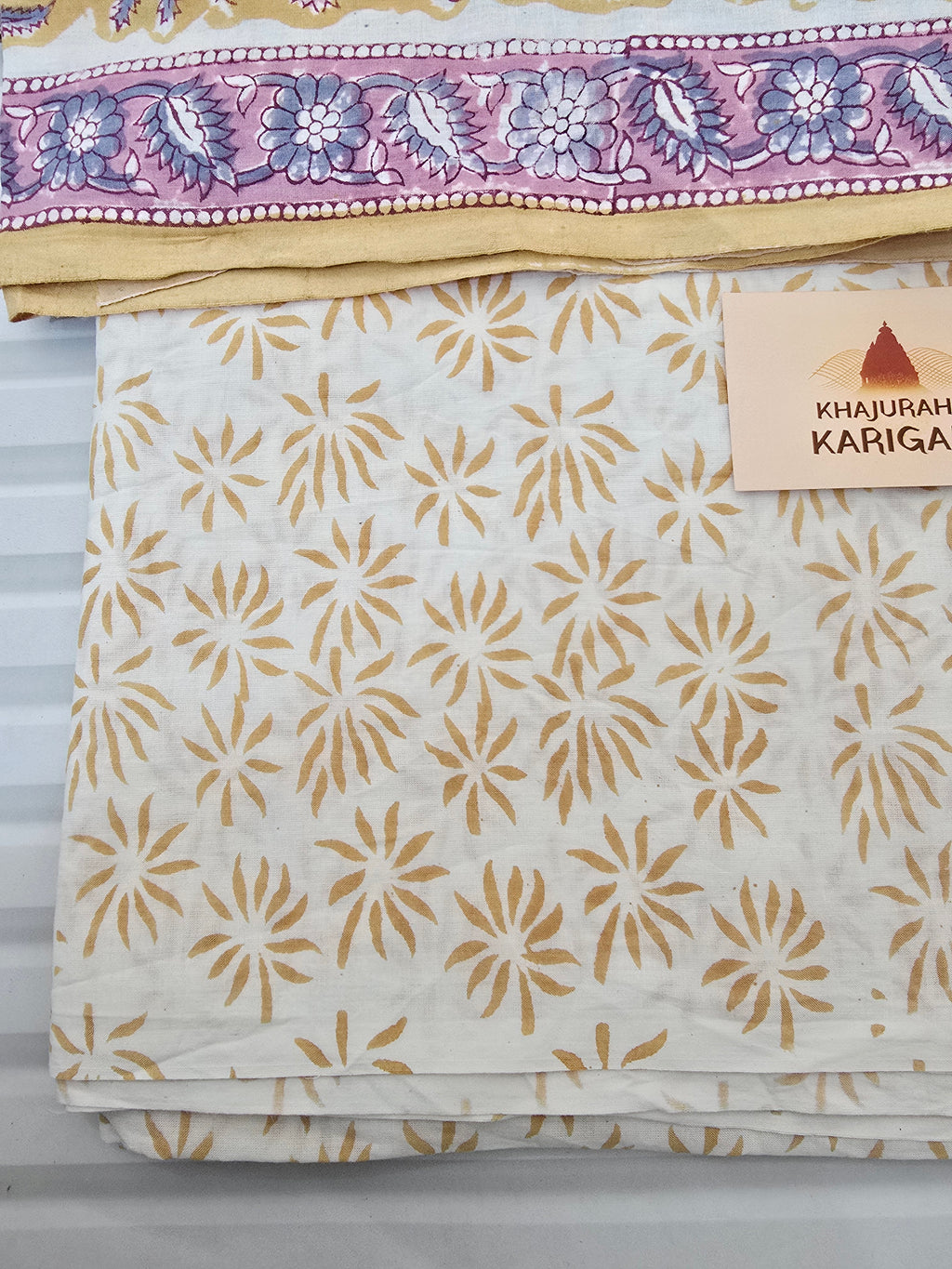 Handblock Printed Mul Cotton Dress Material Set - Yellow Floral