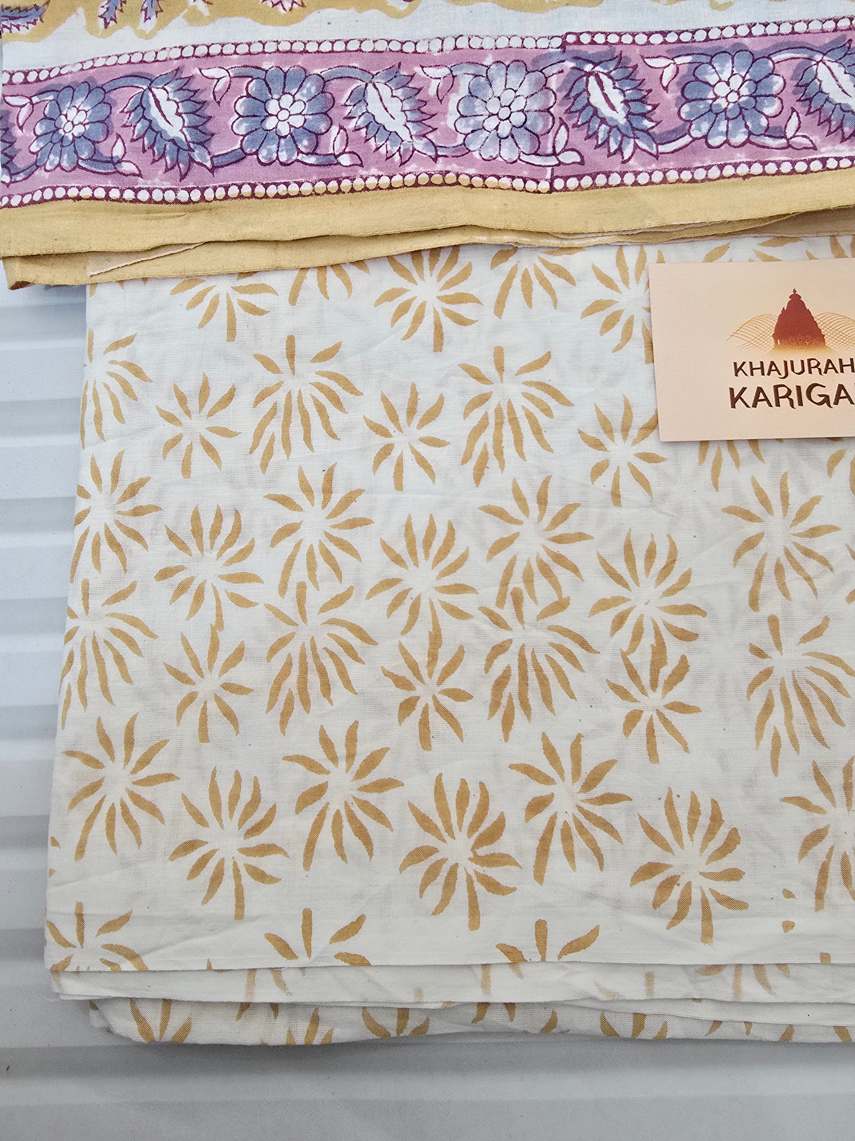 Handblock Printed Mul Cotton Dress Material Set - Yellow Floral