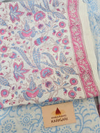 Handblock Printed Mul Cotton Dress Material Set - Pink Blue Floral