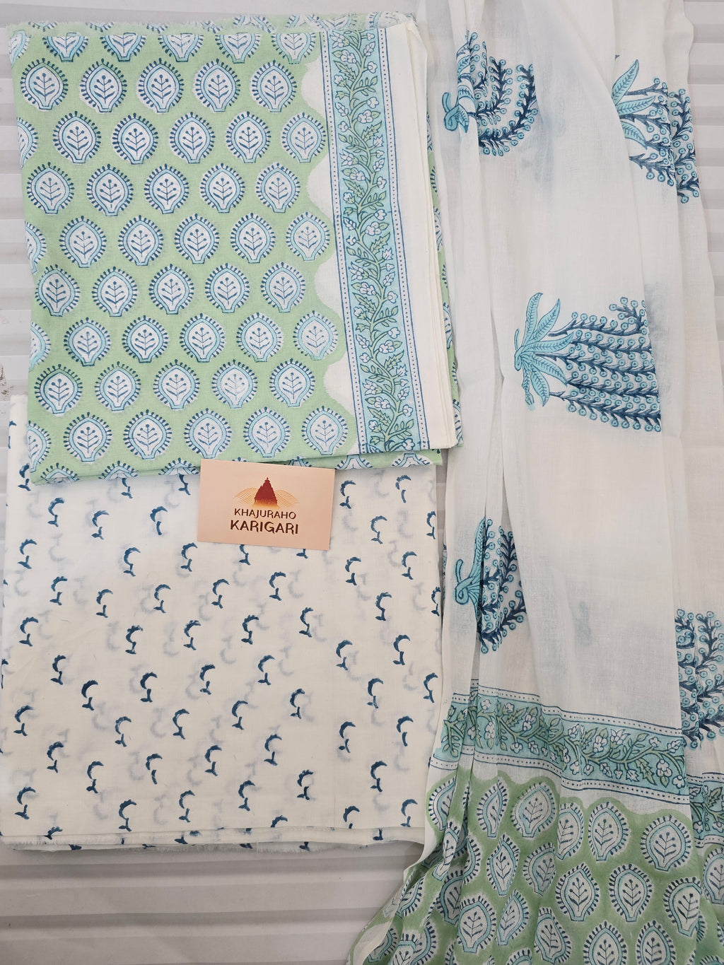 Handblock Printed Mul Cotton Dress Material Set