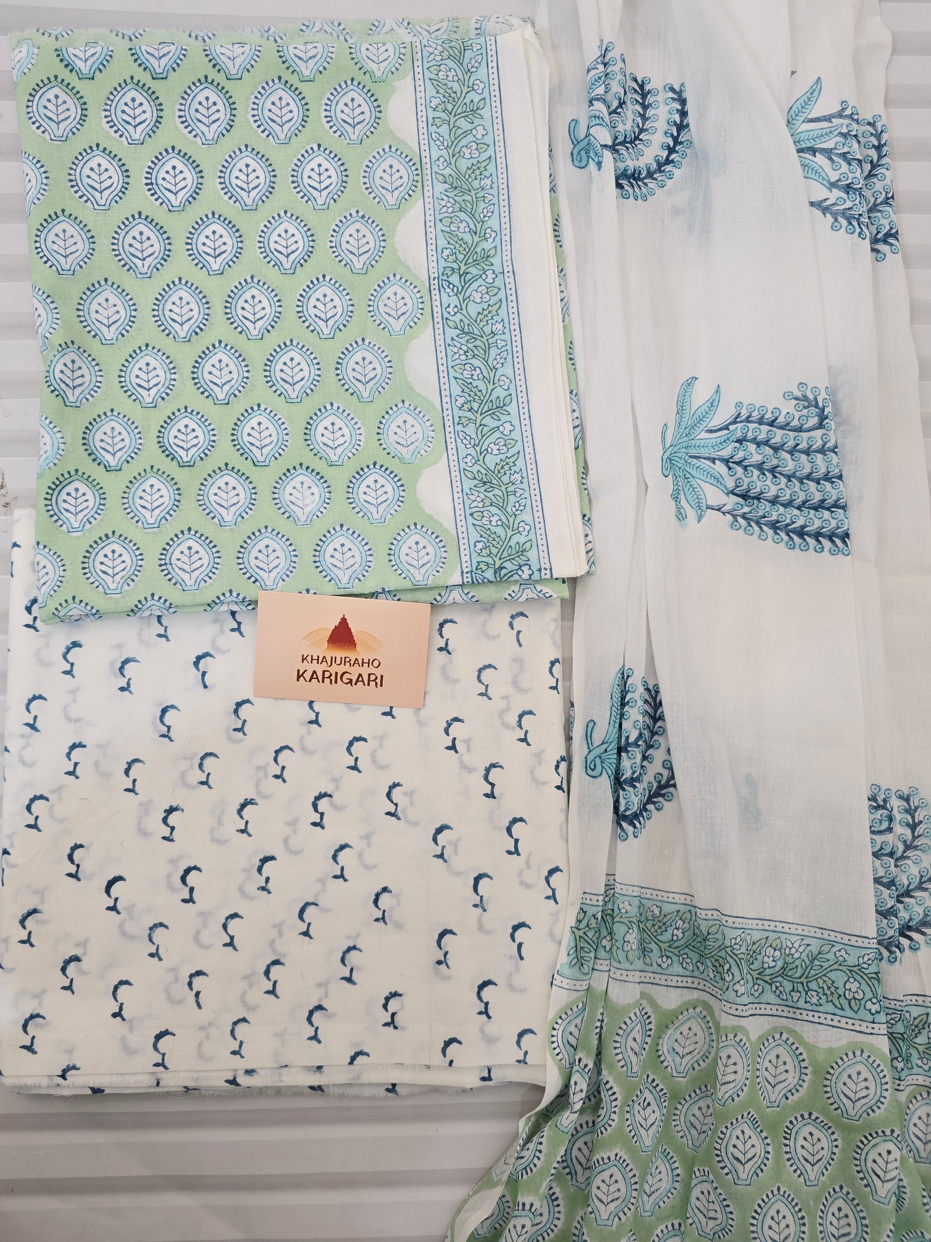 Handblock Printed Mul Cotton Dress Material Set