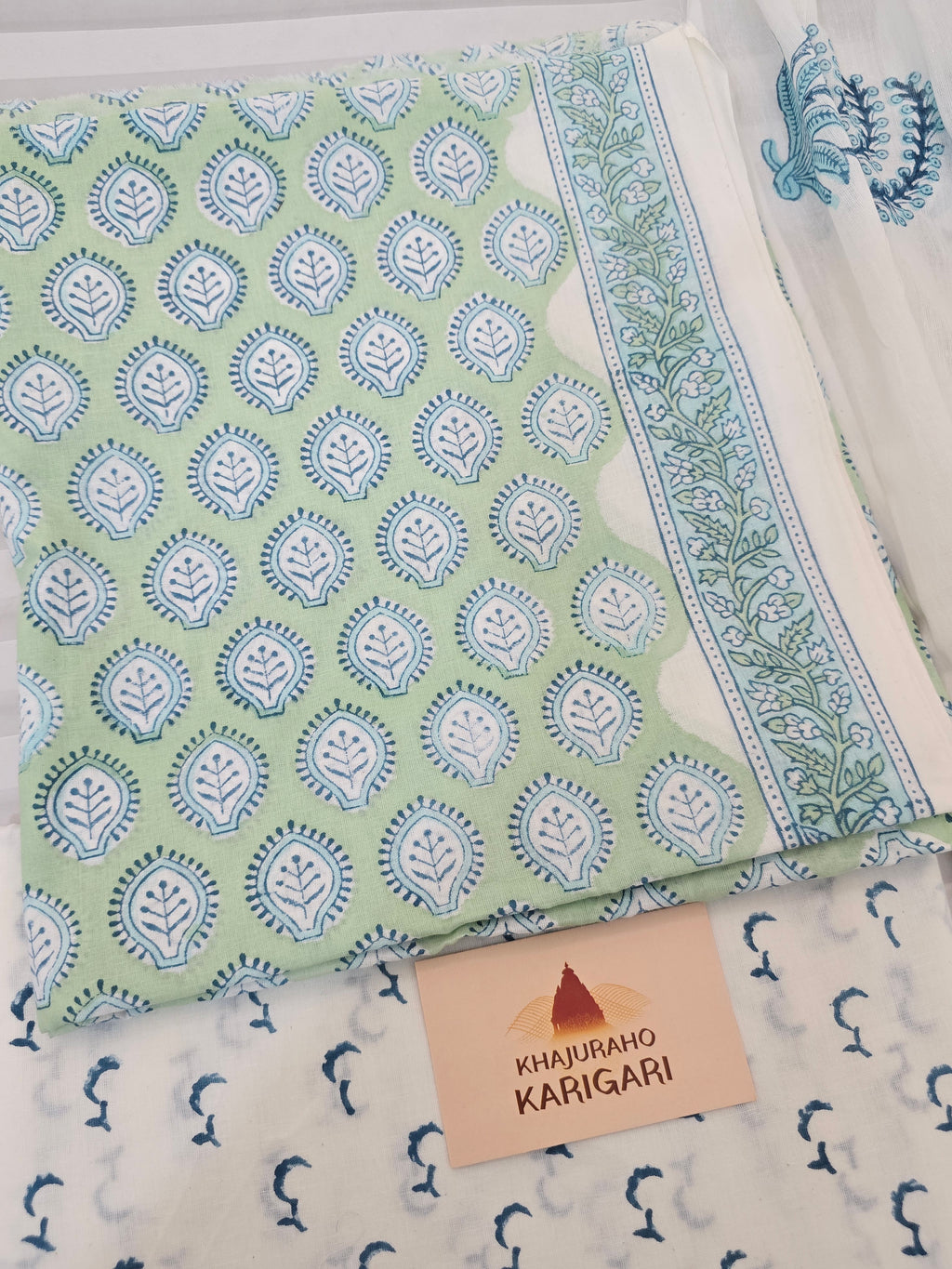 Handblock Printed Mul Cotton Dress Material Set