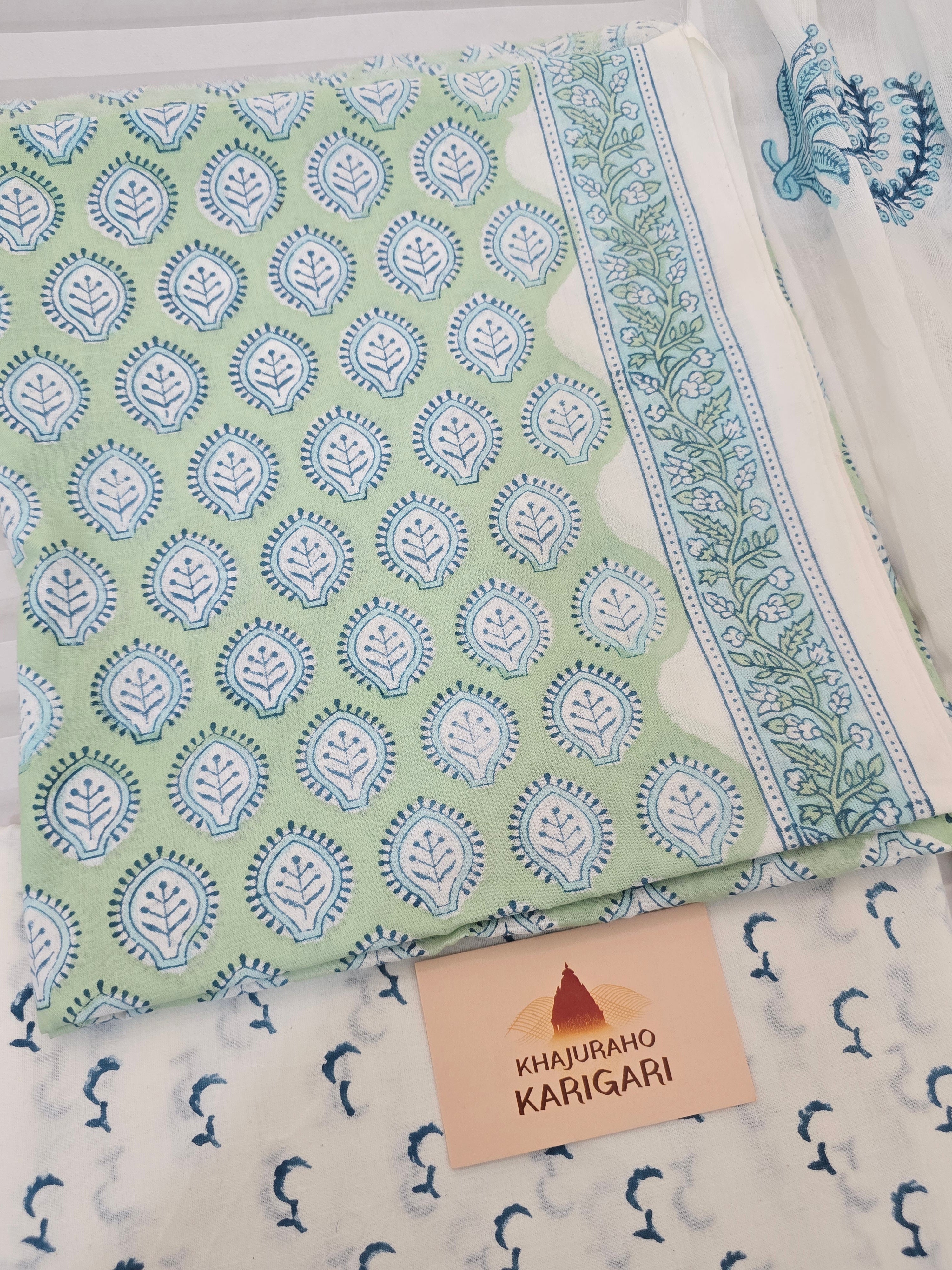 Handblock Printed Mul Cotton Dress Material Set