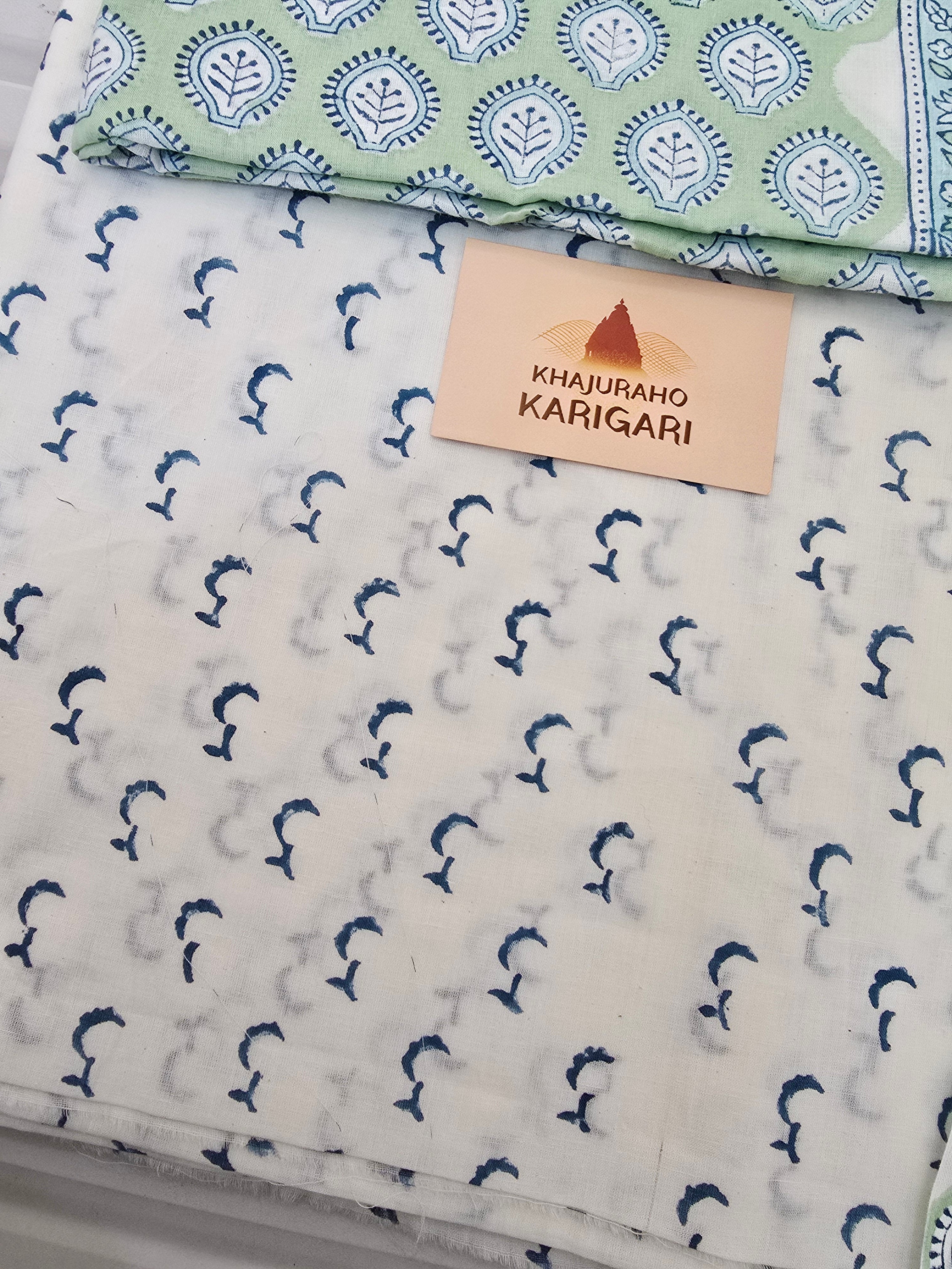Handblock Printed Mul Cotton Dress Material Set