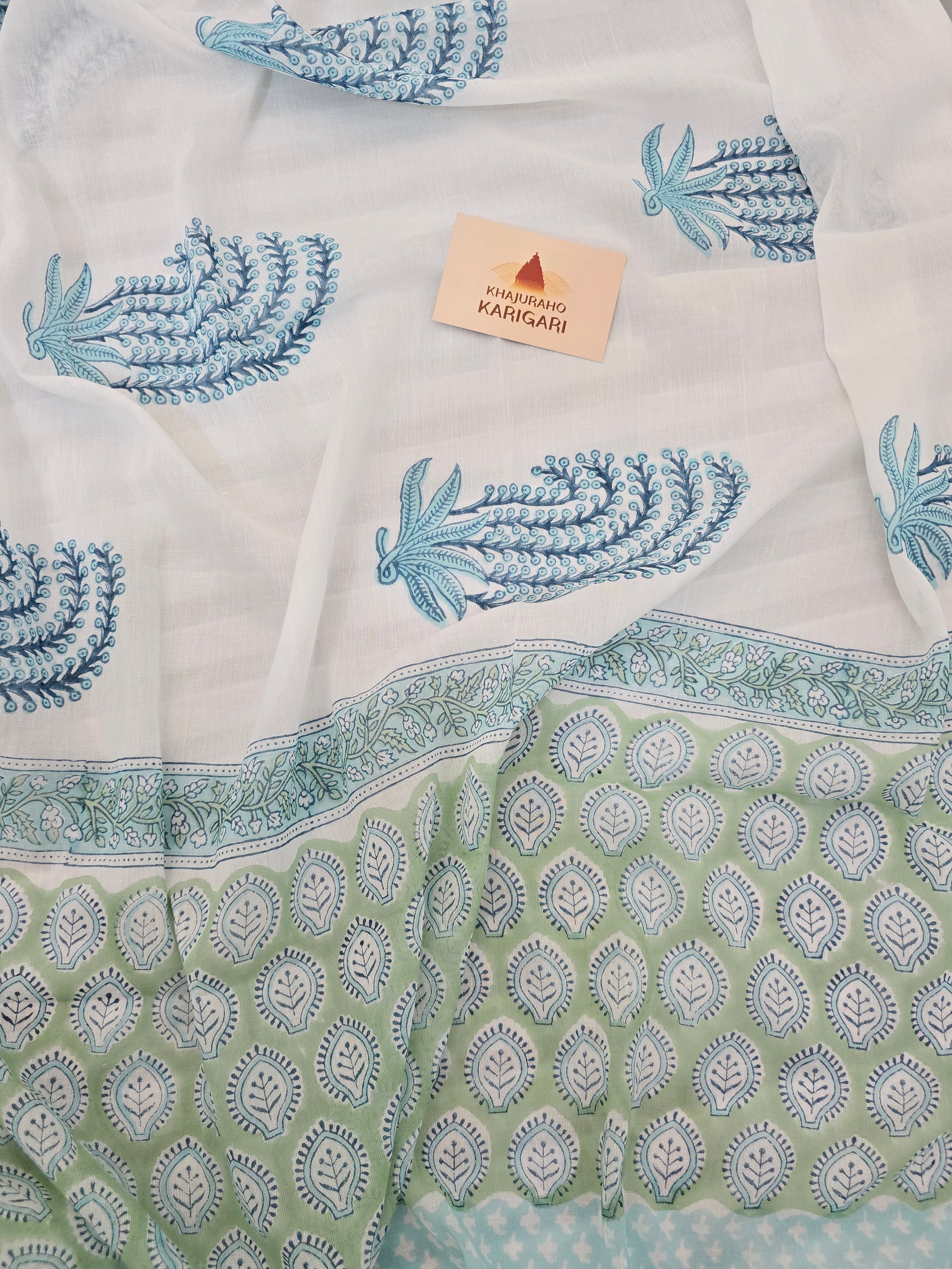 Handblock Printed Mul Cotton Dress Material Set