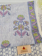 Handblock Printed Mul Cotton Dress Material Set - Stripe Floral