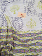 Handblock Printed Mul Cotton Dress Material Set - Stripe Floral