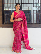 Gulabi Chhap - Handblock Printed Chanderi Silk Cotton Saree