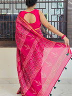 Gulabi Chhap - Handblock Printed Chanderi Silk Cotton Saree