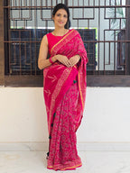 Gulabi Chhap - Handblock Printed Chanderi Silk Cotton Saree