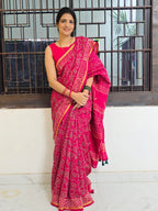 Gulabi Chhap - Handblock Printed Chanderi Silk Cotton Saree