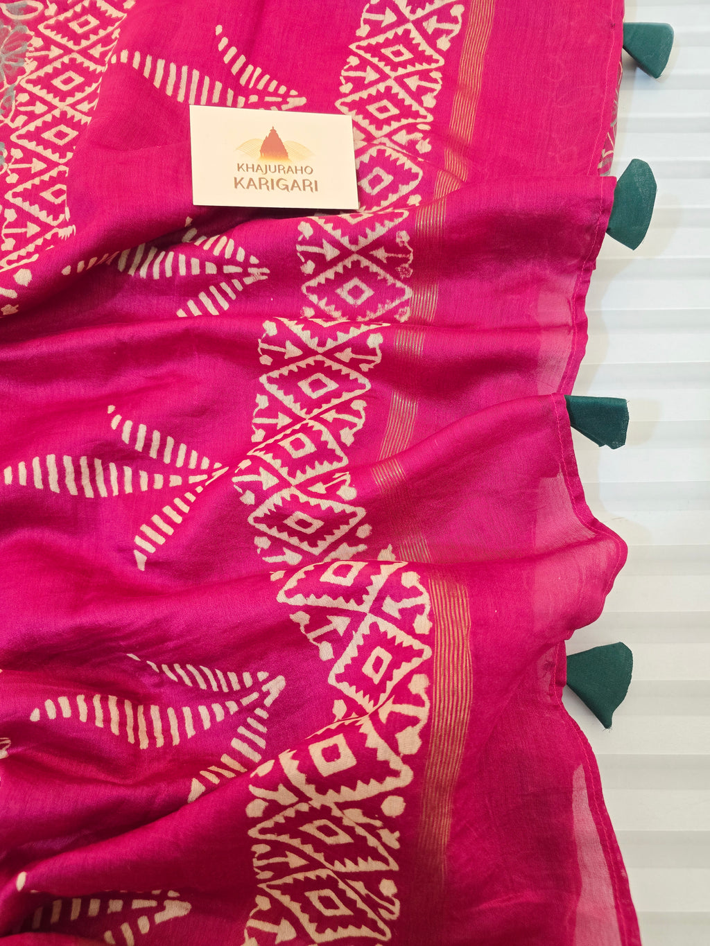 Gulabi Chhap - Handblock Printed Chanderi Silk Cotton Saree