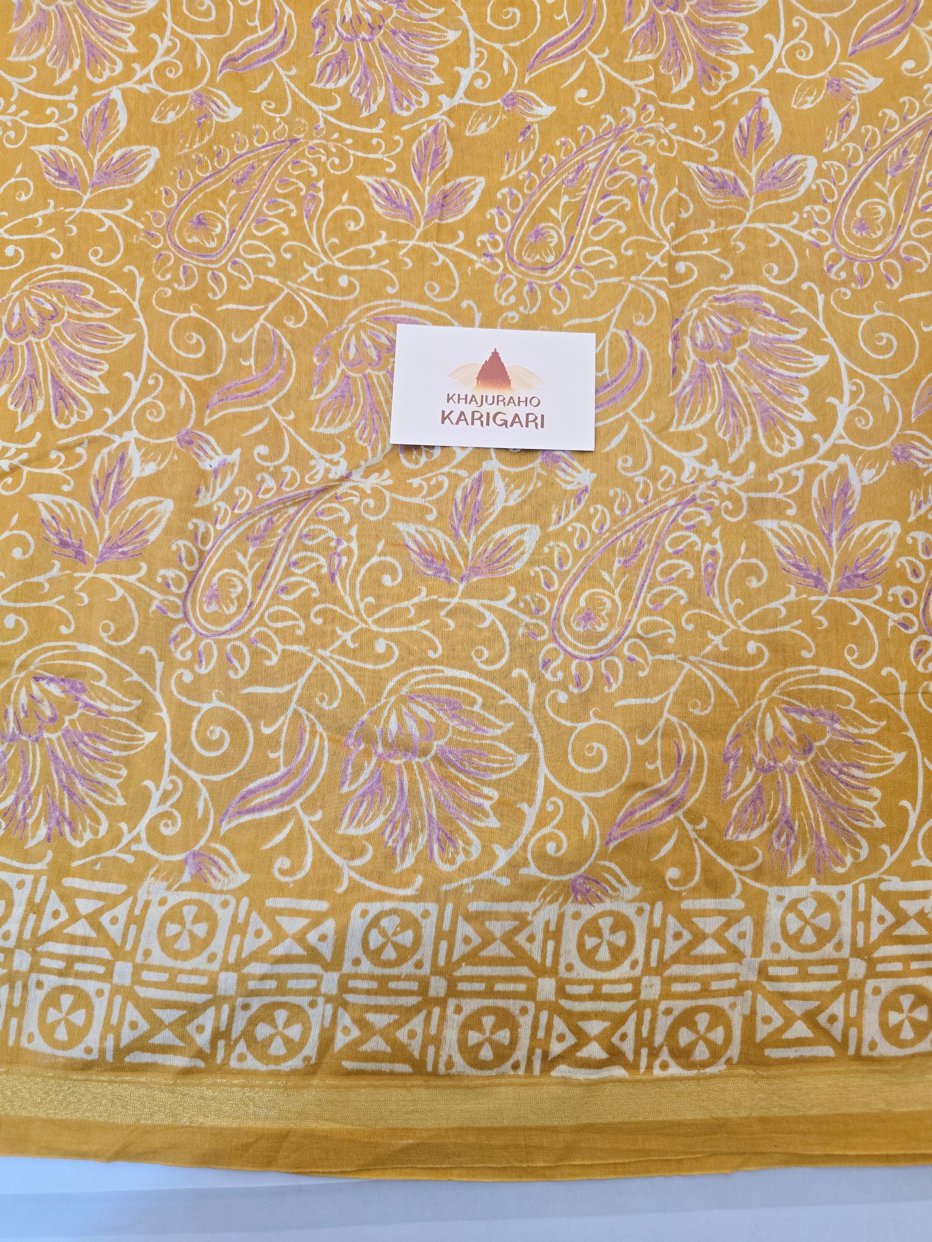 Peeli Chhap - Handblock Printed Chanderi Silk Cotton Saree