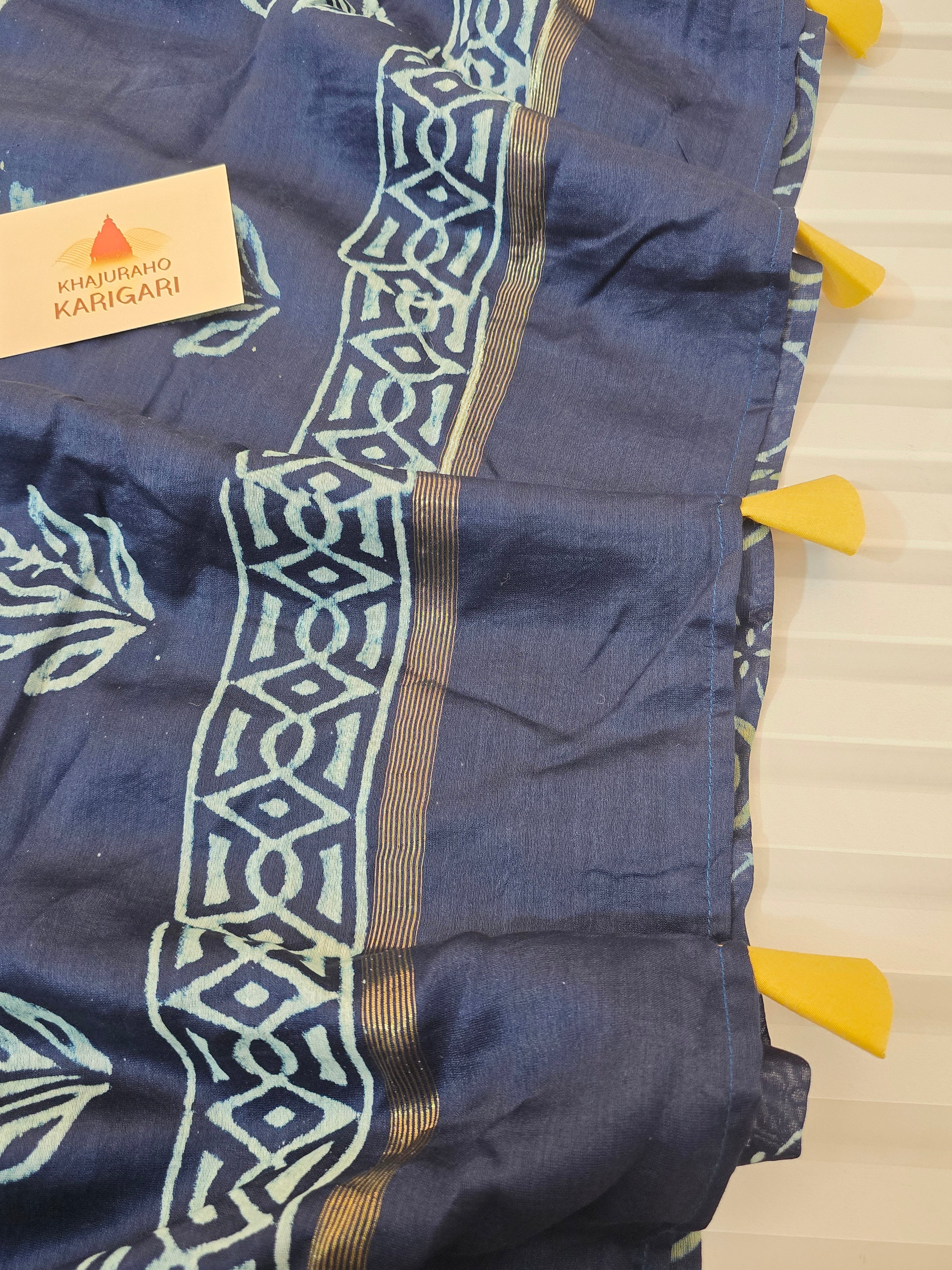 Neelam Chhap - Handblock Printed Chanderi Silk Cotton Saree