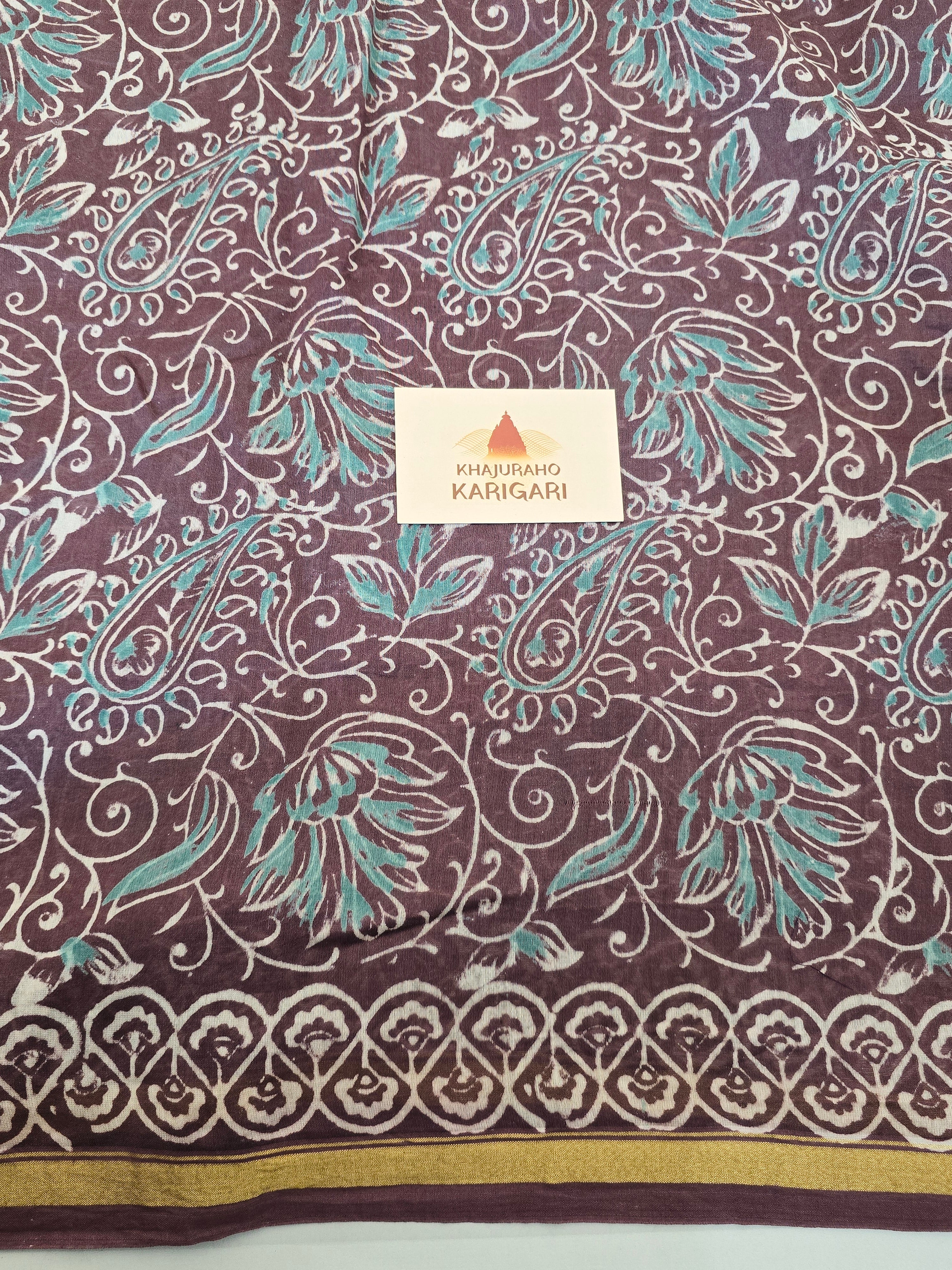 Kumud Chhap - Handblock Printed Chanderi Silk Cotton Saree