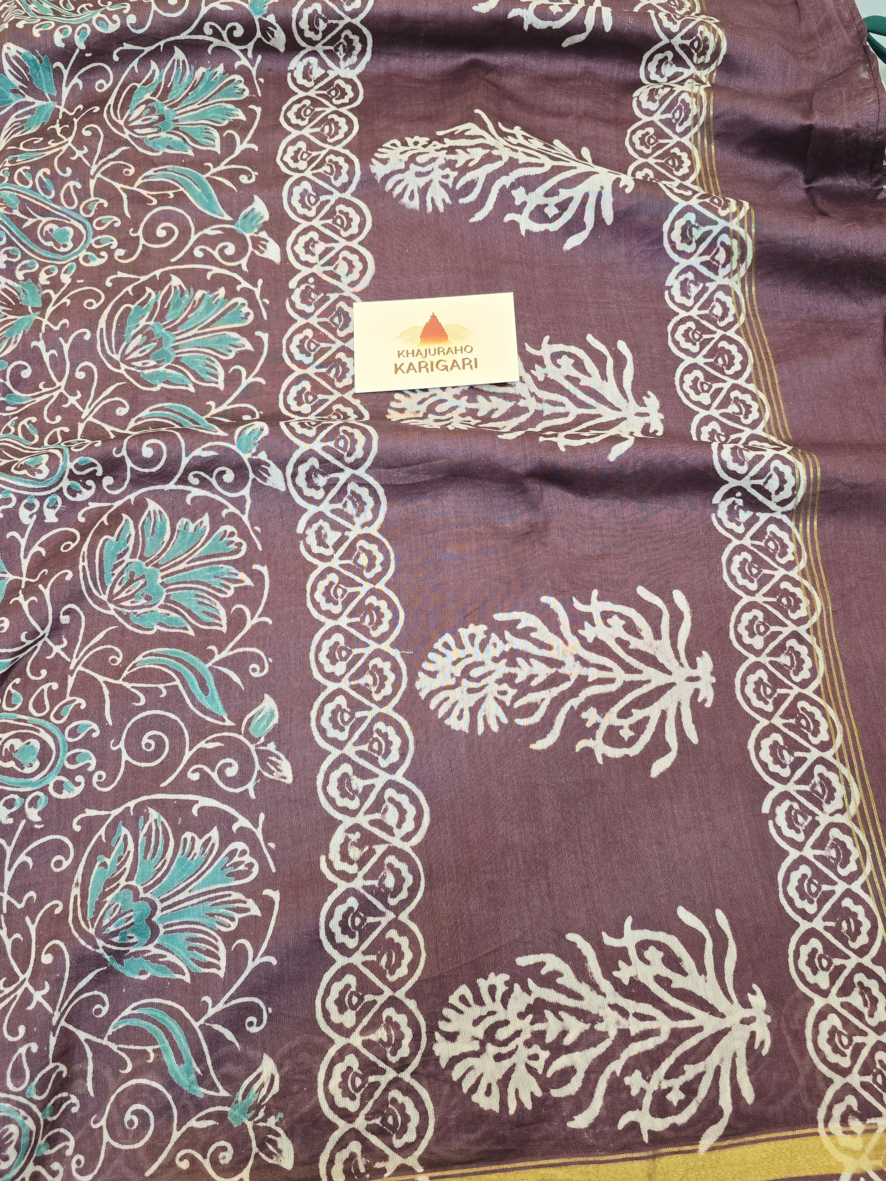 Kumud Chhap - Handblock Printed Chanderi Silk Cotton Saree