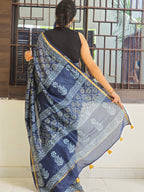 Neelam Chhap - Handblock Printed Chanderi Silk Cotton Saree