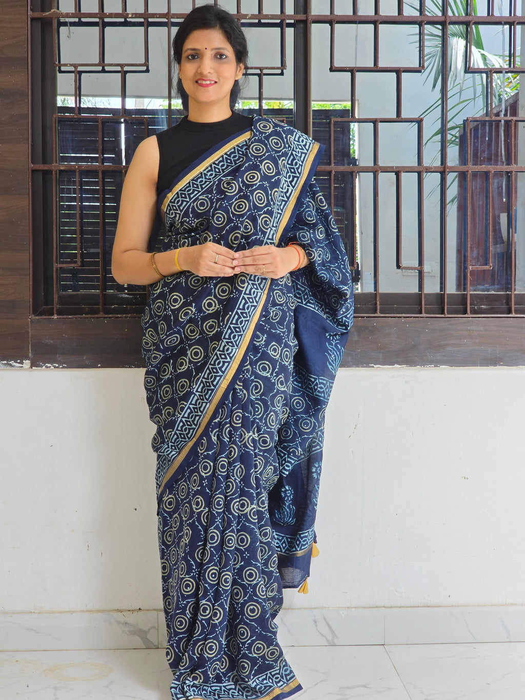 Neelam Chhap - Handblock Printed Chanderi Silk Cotton Saree