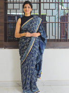 Neelam Chhap - Handblock Printed Chanderi Silk Cotton Saree