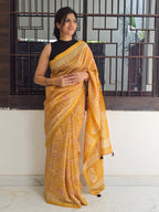 Peeli Chhap - Handblock Printed Chanderi Silk Cotton Saree