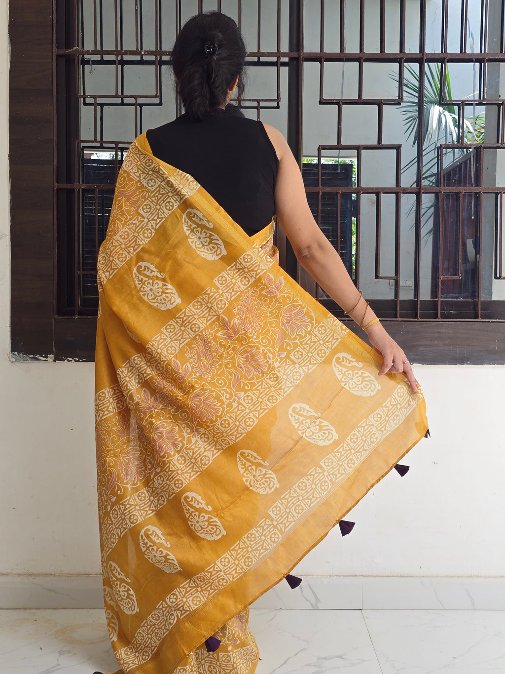 Peeli Chhap - Handblock Printed Chanderi Silk Cotton Saree