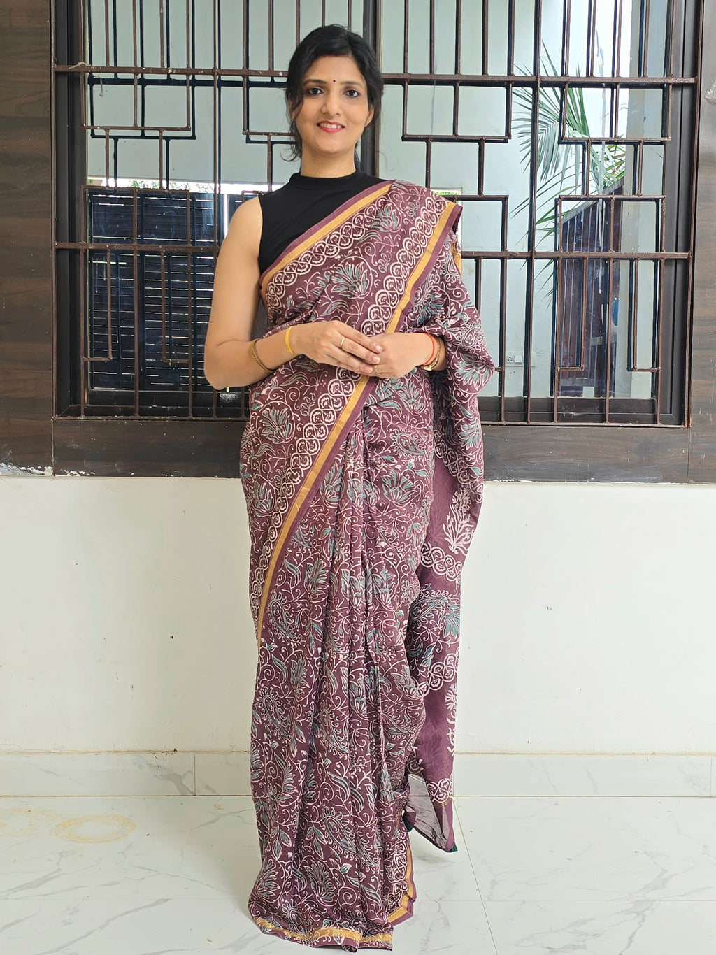 Kumud Chhap - Handblock Printed Chanderi Silk Cotton Saree
