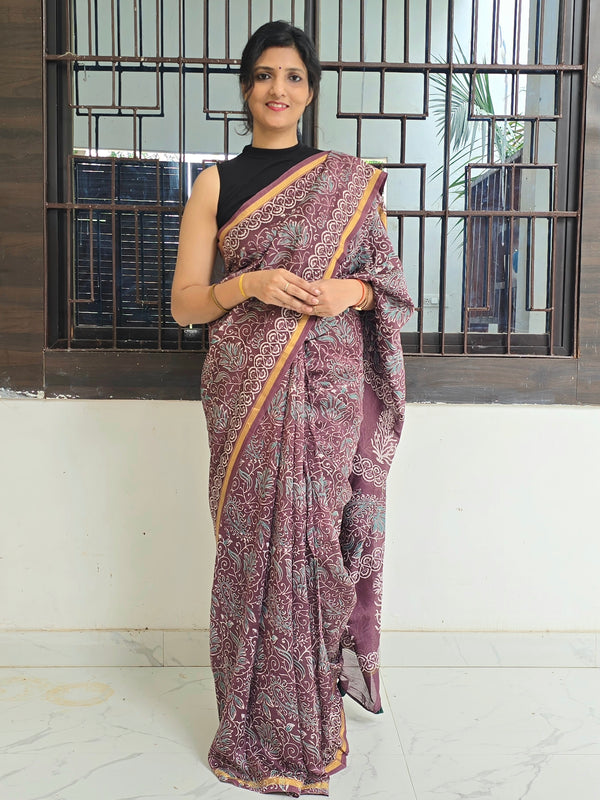 Kumud Chhap - Handblock Printed Chanderi Silk Cotton Saree