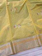 Kusum Mangal – Pure Handwoven Chanderi Silk Cotton Saree | Neon Green