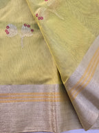 Kusum Mangal – Pure Handwoven Chanderi Silk Cotton Saree | Neon Green