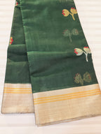 Kusum Mangal – Pure Handwoven Chanderi Silk Cotton Saree | Bottle Green