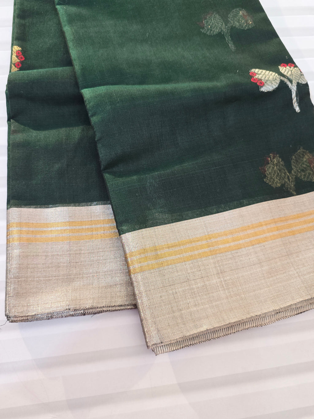 Kusum Mangal – Pure Handwoven Chanderi Silk Cotton Saree | Bottle Green