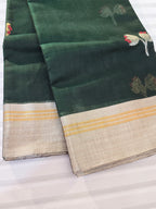 Kusum Mangal – Pure Handwoven Chanderi Silk Cotton Saree | Bottle Green