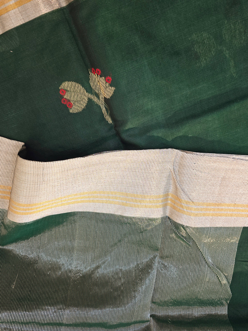 Kusum Mangal – Pure Handwoven Chanderi Silk Cotton Saree | Bottle Green