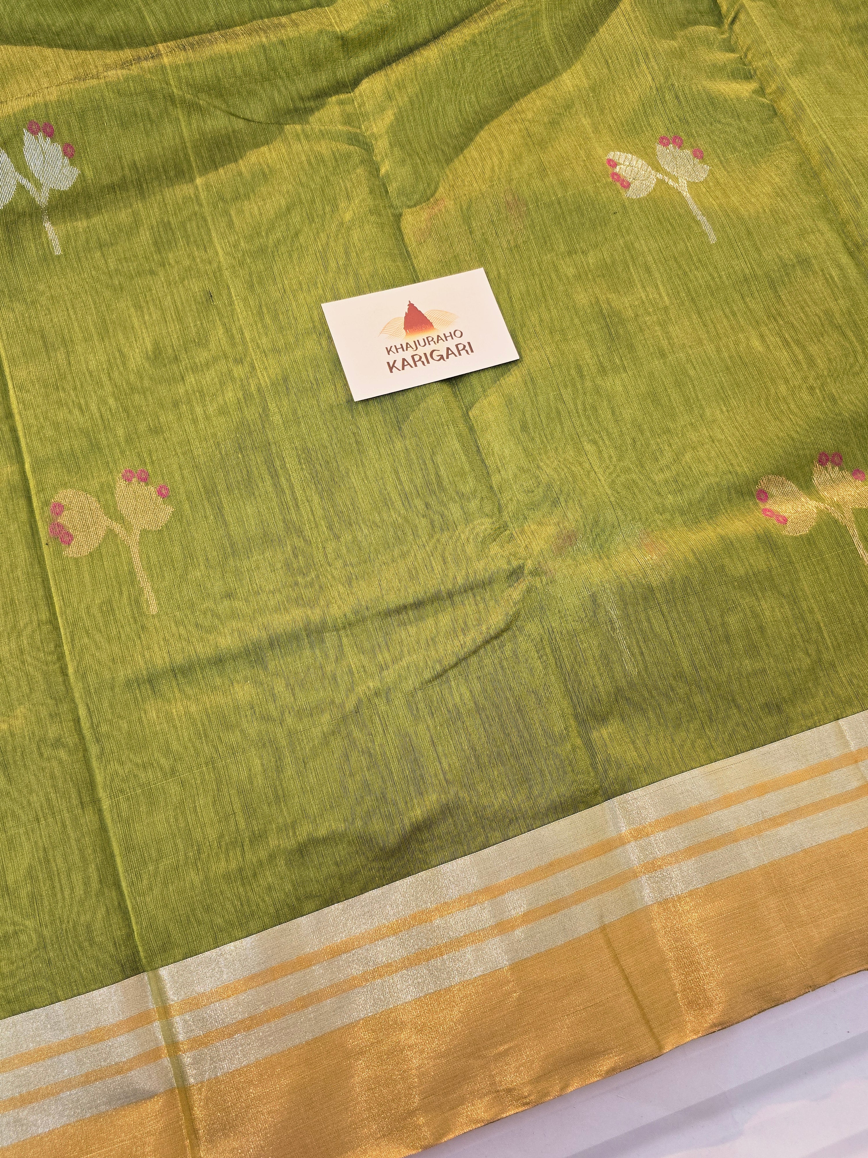 Kusum Mangal – Pure Handwoven Chanderi Silk Cotton Saree | Green