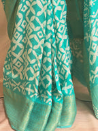 Handcrafted Ujjain Batik Dola Silk Saree | Aqua Blue