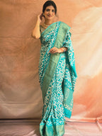 Handcrafted Ujjain Batik Dola Silk Saree | Aqua Blue