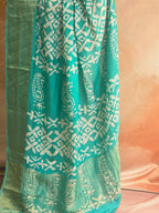 Handcrafted Ujjain Batik Dola Silk Saree | Aqua Blue