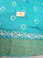 Handcrafted Ujjain Batik Dola Silk Saree | Aqua Blue
