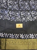 Handcrafted Ujjain Batik Dola Silk Saree | Navy Blue