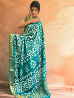 Handcrafted Ujjain Batik Dola Silk Saree | Sea Green