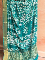 Handcrafted Ujjain Batik Dola Silk Saree | Sea Green