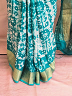 Handcrafted Ujjain Batik Dola Silk Saree | Sea Green